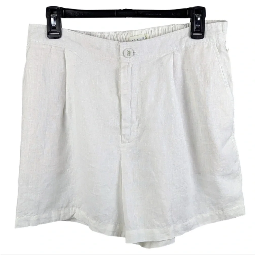Calypso St.‎ Barth 100% Linen Shorts Embroidered Palm Leaves White Medium